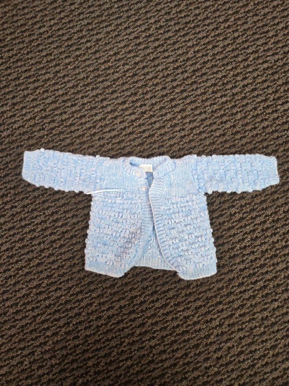 Creaciones Yazmin Vintage Blue Crochet Baby Sweater Knit Cardigan Newborn 3-6M